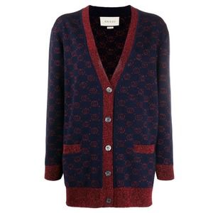 GUCCI GG supreme logo metallic cardigan sweater
